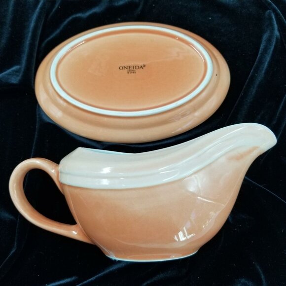 Oneida Sauceboat Tray Peach Coral 3180413 Gravy Boat Underplate Very Rare - Picture 3 of 7